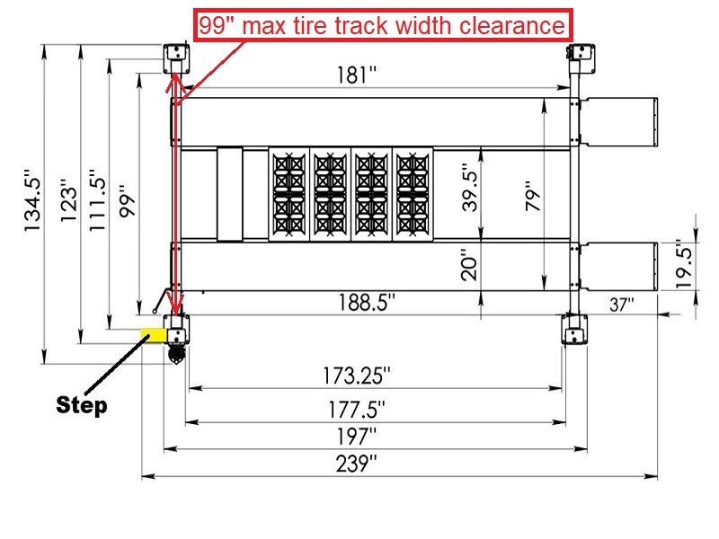 drawing top view w max tire track width clearance