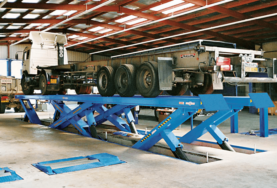 RAV Super Scissors Lifts with capacities from 20,000lbs thru 125,000lbs.